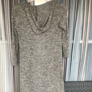 Women’s Hooded Gray Marbled Long Sweater Sz L